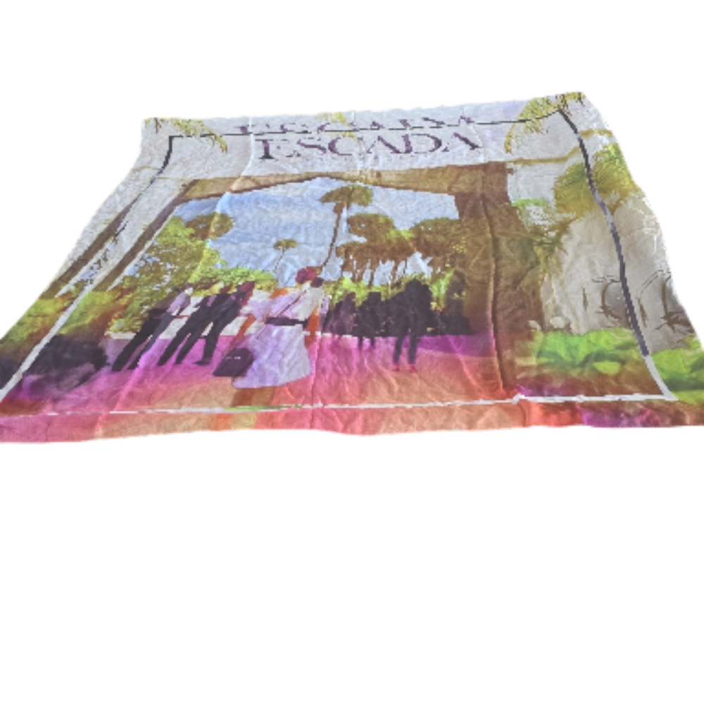 Escada Multicolor Scenic Print Silk Scarf, Landscape, 1990's
